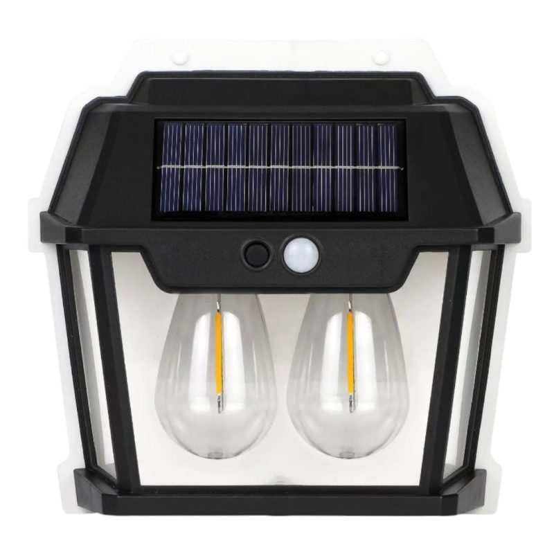 Lampa Solara De Perete Cu 2 Becuri Led Retro Si Senzor De Miscare, Engros