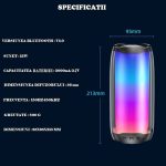 Boxa Portabila Bluetooth, Wireless, Radio FM, Cu Lumini RGB, Baterie 1500 mAH, 8h de Functionare, Cu Jack Inclus de 3.5 mm, ENGROSS