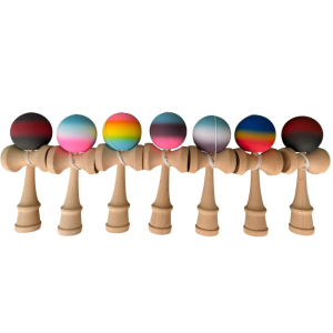 Kendama Cauciucata Curcubeu Grip 18 cm din Lemn Natural, Engros