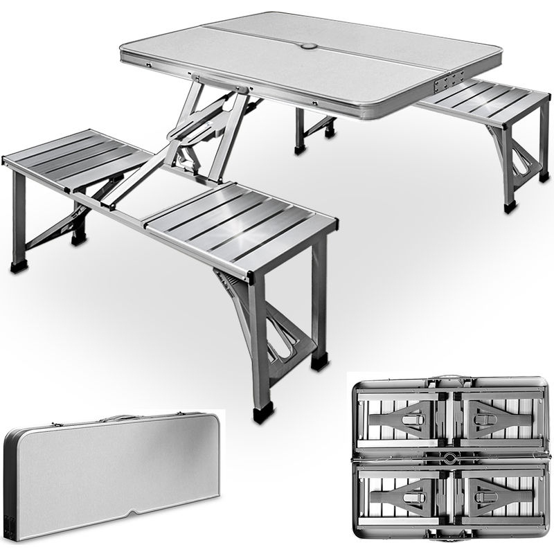 18456843_2 Set Masa Pliabila cu 4 Scaune Pliabila din Aluminiu Rezistent, Engros