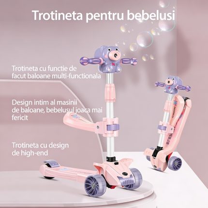 Trotineta Pliabila cu 3 Roti cu Sunete, Lumini si Baloane de Sapun, Engros