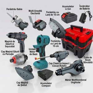Trusa scule 13 in 1 cu 1 acumulator 48V, Bormasina, Cheie Impact, Minidrujba, Fierastrau Sabie
