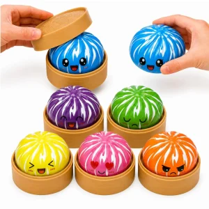 Jucarie Squishy Dumpling 12buc/set 9cm cu Dungi Albe, Engros