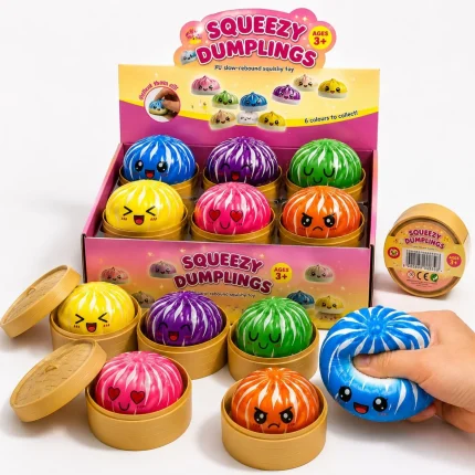 Jucarie Squishy Dumpling 12buc/set 9cm cu Dungi Albe, Engros
