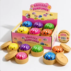 Jucarie Squishy Dumpling 12buc/set 9cm cu Dungi Albe, Engros