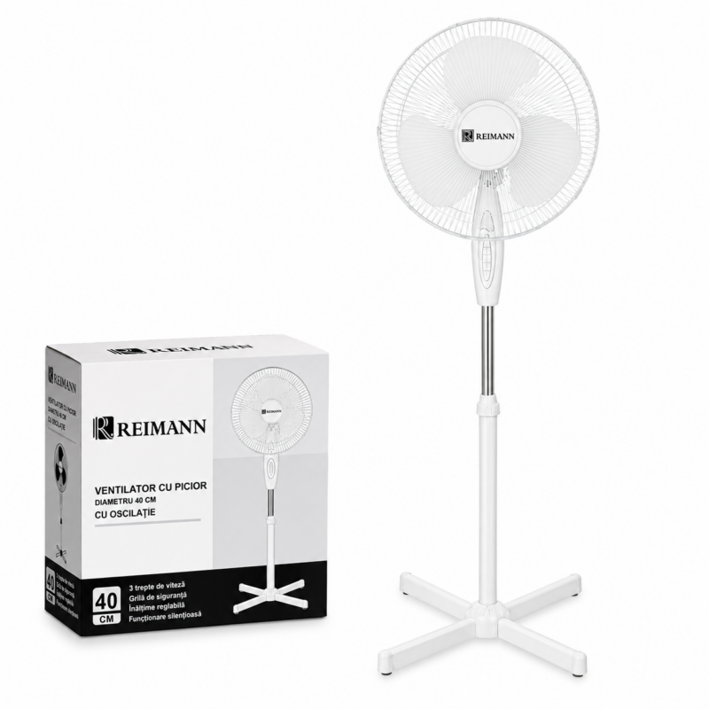 Ventilator cu Picior REIMANN 40 CM cu Oscilatie, 50W, 3 Trepte Viteza, Inaltime Reglabila