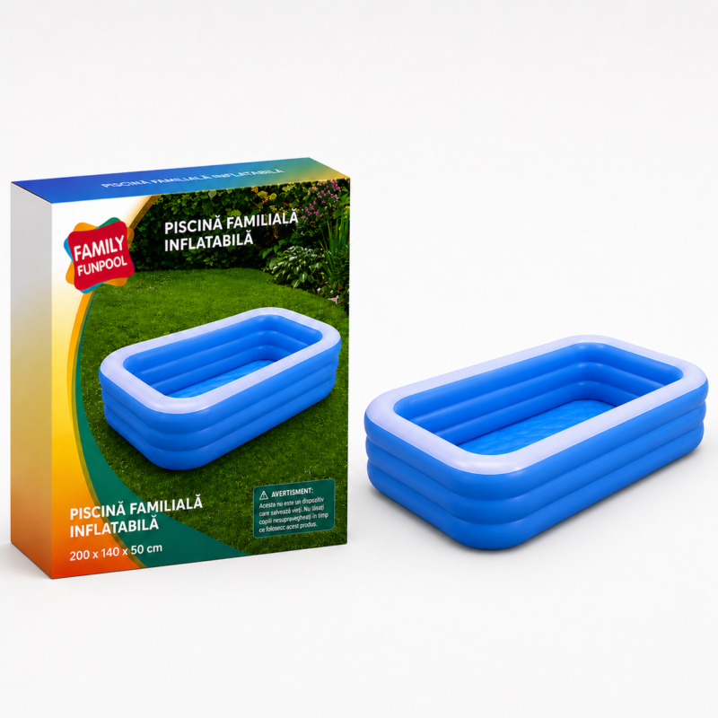 Piscina cu 3 Inele 200x140x50cm cu Podea Moalea, Engros