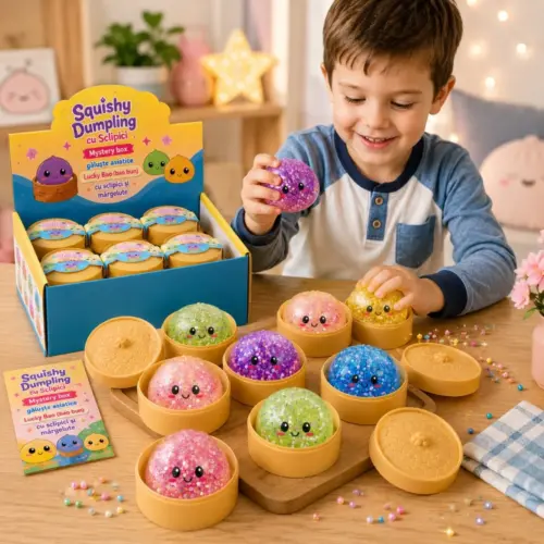 Jucarie Anti-Stres 12 Buc/Set Squishy Dumpling cu Sclipici 8.5 cm, Engros