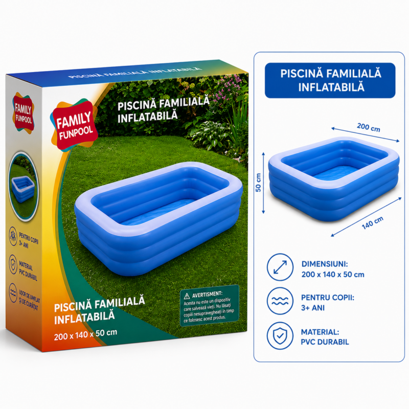 Piscina cu 3 Inele 200x140x50cm cu Podea Moalea, Engros