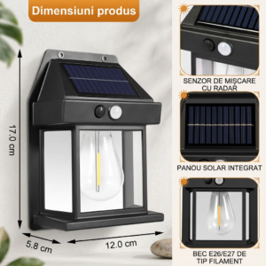 Lampa Solara 1 Bec Retro cu Senzor de Miscare, Engros