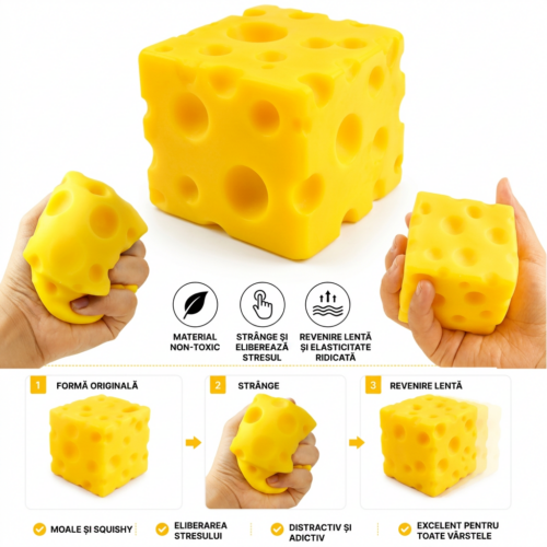 Jucarie Squishy Anti-Stres Model Cascaval 6 cm, Engros