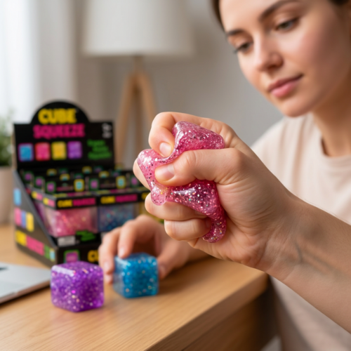 Cube Squeez 12 Buc/Set Jucarie Anti-Stres 6cm cu Sclipici , Engros