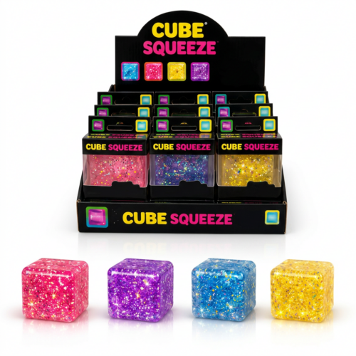 Cube Squeez 12 Buc/Set Jucarie Anti-Stres 6cm cu Sclipici , Engros