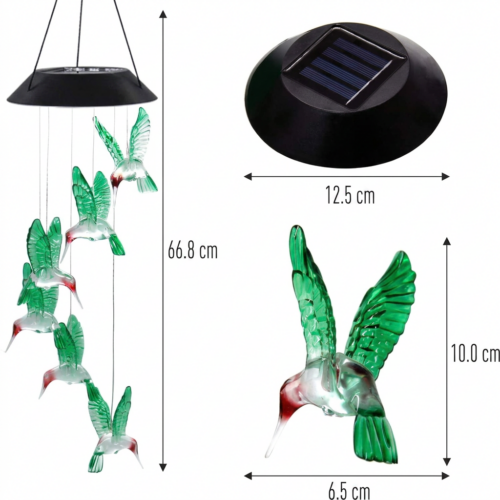 Lampa Solara Led Multicolor 67cm cu 6 Pasari Tip Clopotei, Engros