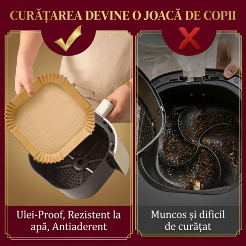 Hartie de Copt 50 Buc/Set Patrata 24x20x4.5 cm Pentru Air Fryer, Engros