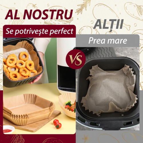 Hartie de Copt 50 Buc/Set Patrata 24x20x4.5 cm Pentru Air Fryer, Engros