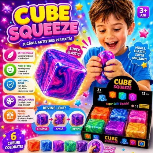 Cube Squeez 12 Buc/Set Jucarie Anti-Stres 6cm Model Sidef , Engros