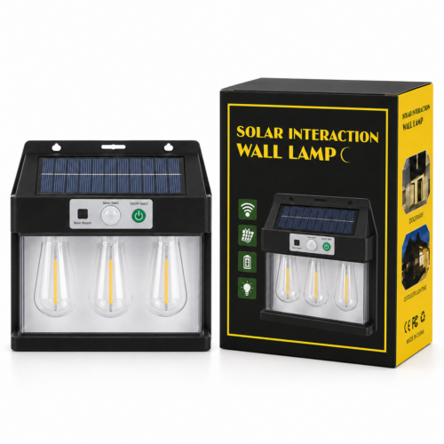 Lampa Solara cu 3 Becuri Retro 15x16 cm Model Ieftin Lumina Alb Cald 2700k, Engros