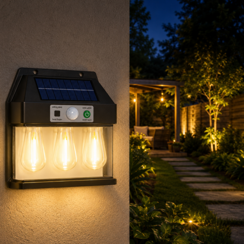 Lampa Solara cu 3 Becuri Retro 15x16 cm Model Ieftin Lumina Alb Cald 2700k, Engros