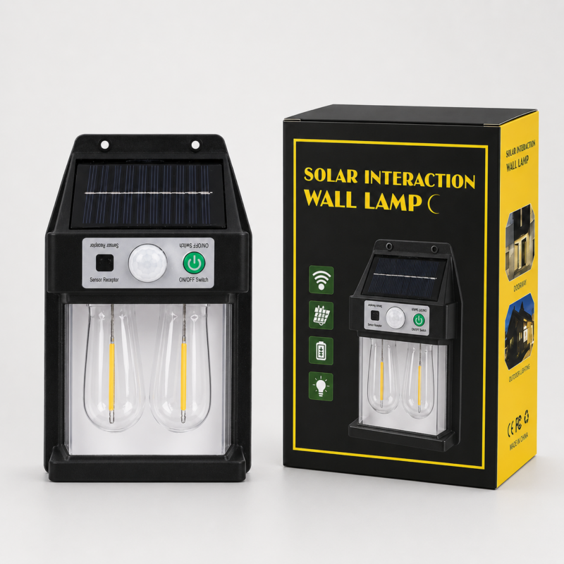 Lampa Solara cu 2 Becuri Retro 10x16 cm Model Ieftin Lumina Alb Cald 2700k, Engros