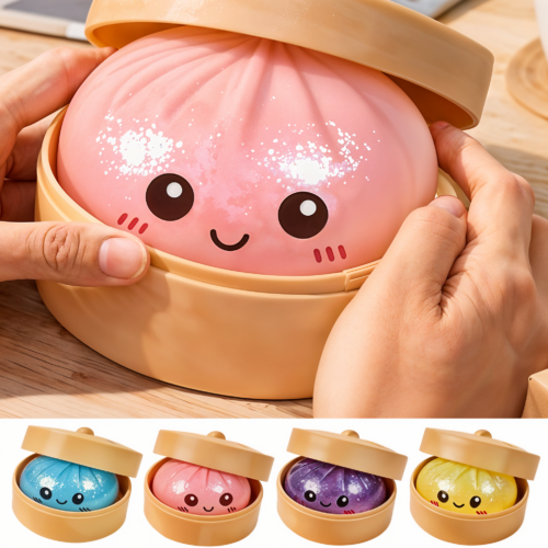 Jucarie Squishy Dumpling cu Lichid si Sclipici 9 cm, 12 Buc/Set, Engros