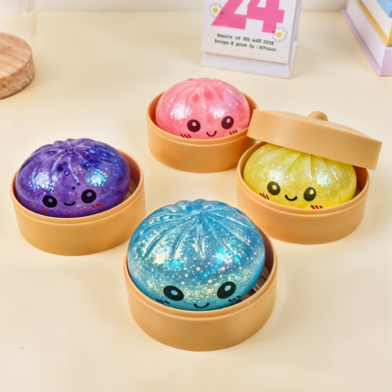 Jucarie Squishy Dumpling cu Lichid si Sclipici 9 cm, 12 Buc/Set, Engros
