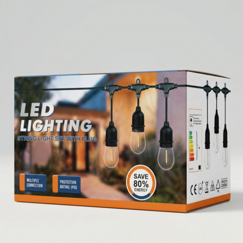 Ghirlanda Solara Interconectabila 10m cu 20 Becuri E27 Lumina Calda 2700k, Engros